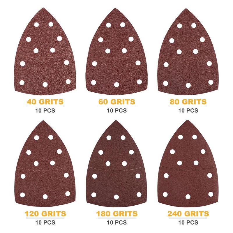 Shawya 60 PCS Mouse Detail Sander Sandpaper 11 Hole Mouse Sandpaper 10 Pcs Each Assorted 40/60/80/120/180/240 Grits for Mouse Sander Hook and Loop Triangle Sander Pads - Image 4